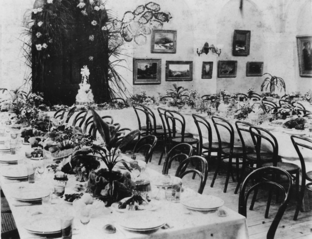 Guests wearing white at a social party
